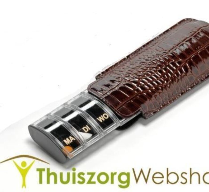 Luxe pillendoosje met lederen etui - Anabox voor 1 week, 1 vak/dag