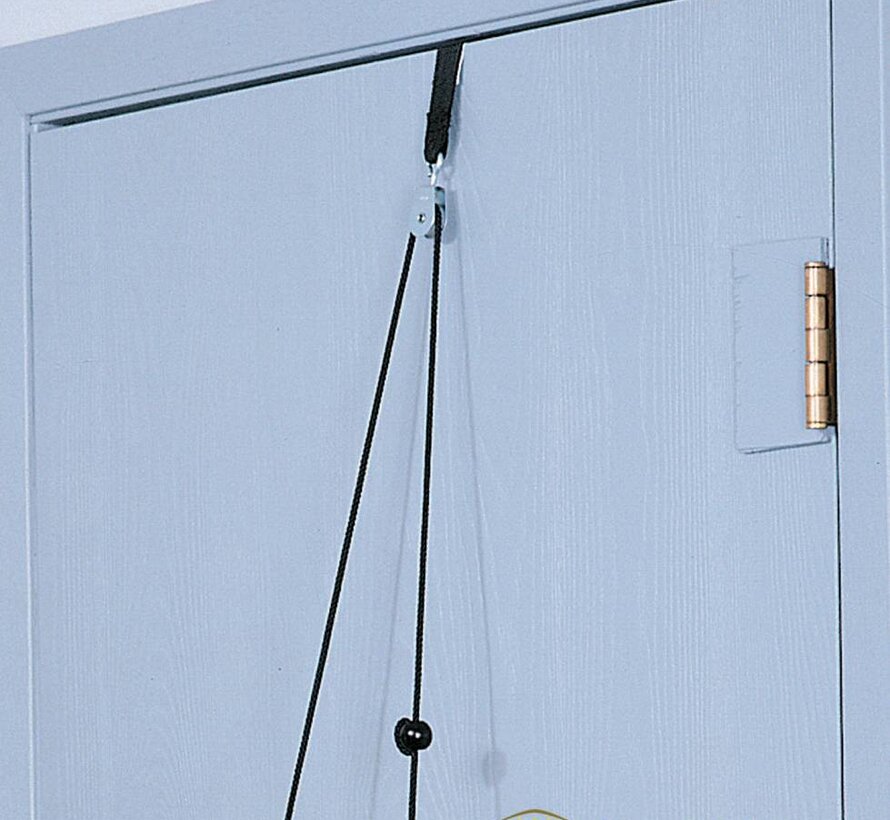 2 handvatten en katrol voor schouderoefeningen met deurbevestiging