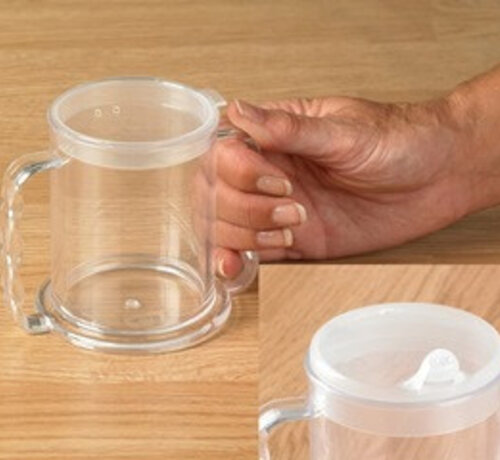 Transparante beker met 2 handvatten en 2 tuitjes