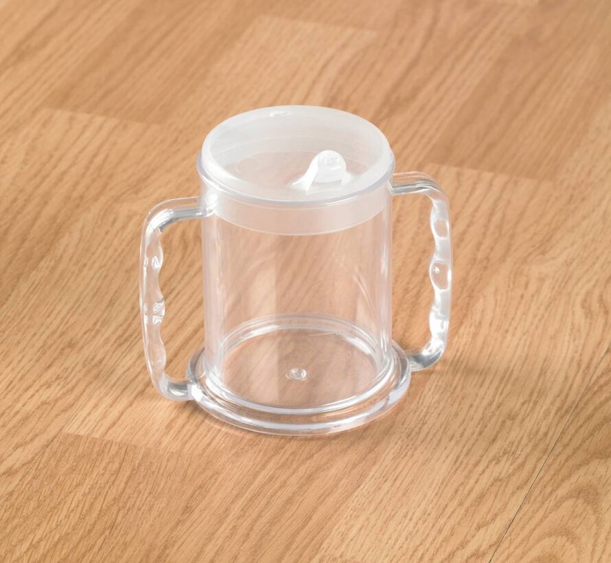 Transparante beker met 2 handvatten en 2 tuitjes