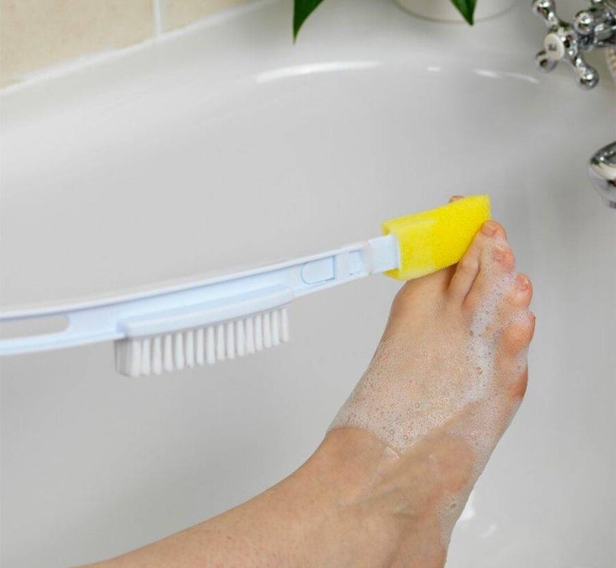 Badspons/borstel/teenwasser met verlengde steel en verwisselbare spons