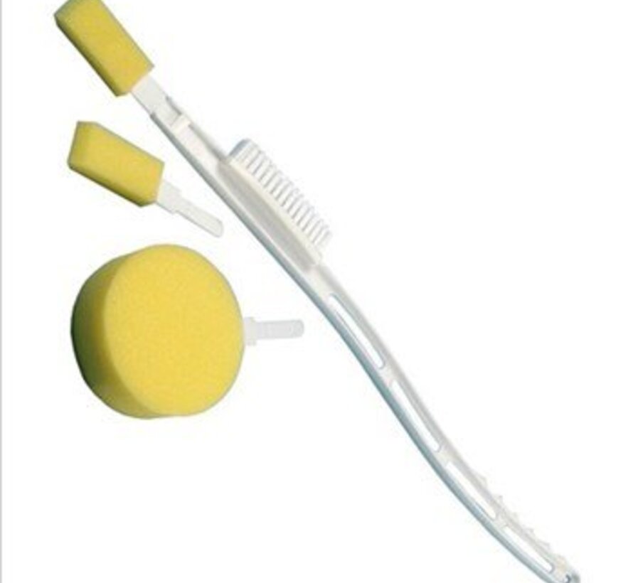 Badspons/borstel/teenwasser met verlengde steel en verwisselbare spons