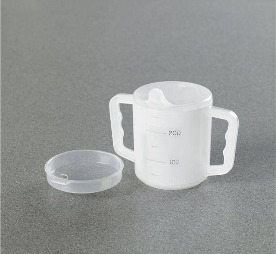 Beker met ml aanduiding 2 handvatten en 2 tuitjes