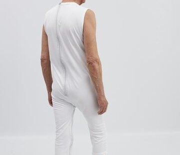 Witte body zonder mouwen met rits op de rug en tussen de benen
