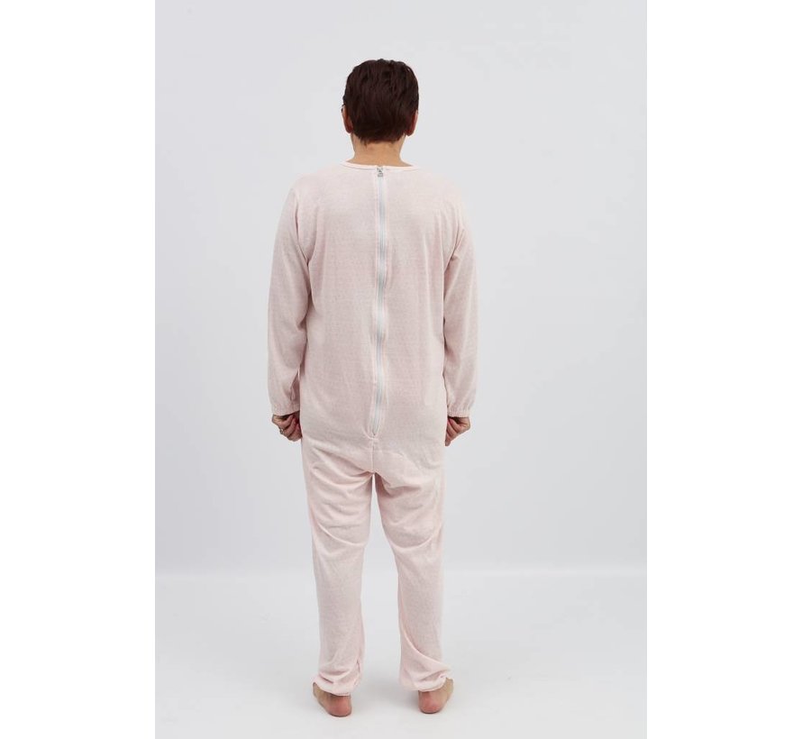 Roze pyjama met ritssluiting op de rug