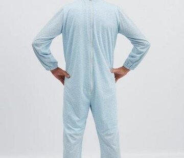 Blauwe winter pyjama met ritssluiting op de rug