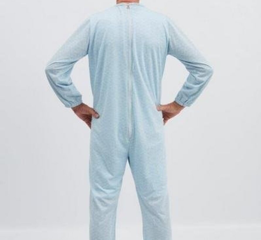 Blauwe winter pyjama met ritssluiting op de rug