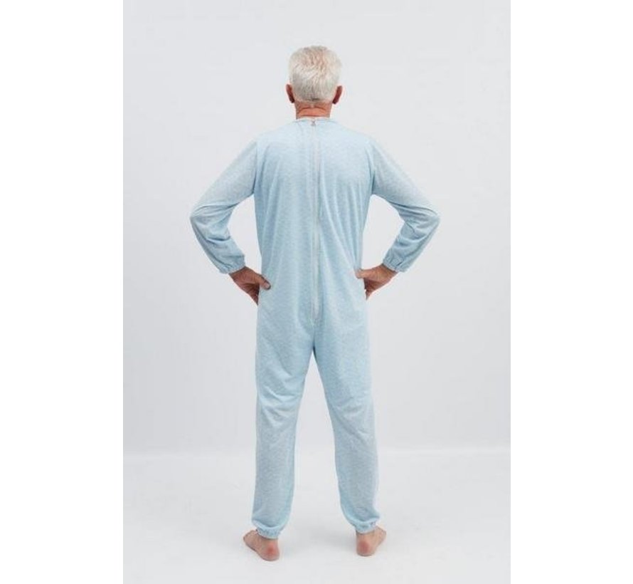 Blauwe winter pyjama met ritssluiting op de rug