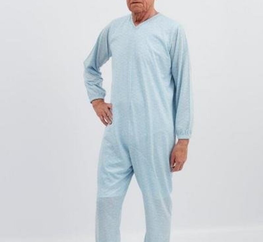 Blauwe winter pyjama met ritssluiting op de rug