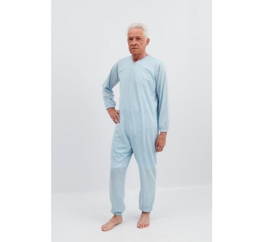 Blauwe winter pyjama met ritssluiting op de rug