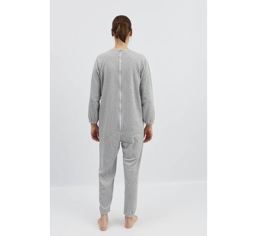 Grijze winter pyjama met ritssluiting op de rug