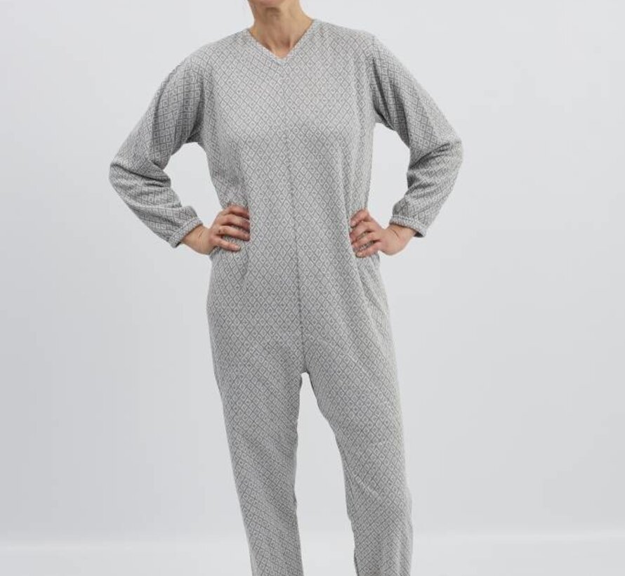 Grijze winter pyjama met ritssluiting op de rug