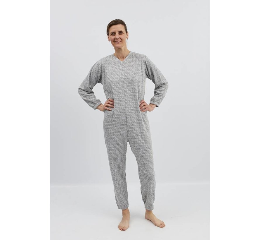 Grijze winter pyjama met ritssluiting op de rug