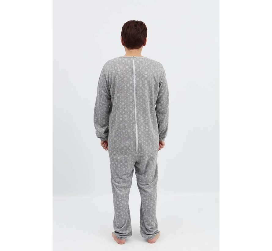 Grijze winter pyjama met ritssluiting op de rug