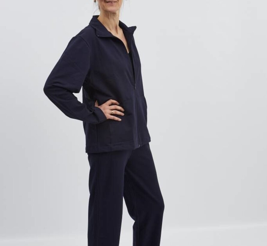 Marine blauwe revalidatiebroek met ritssluiting in de zijnaden