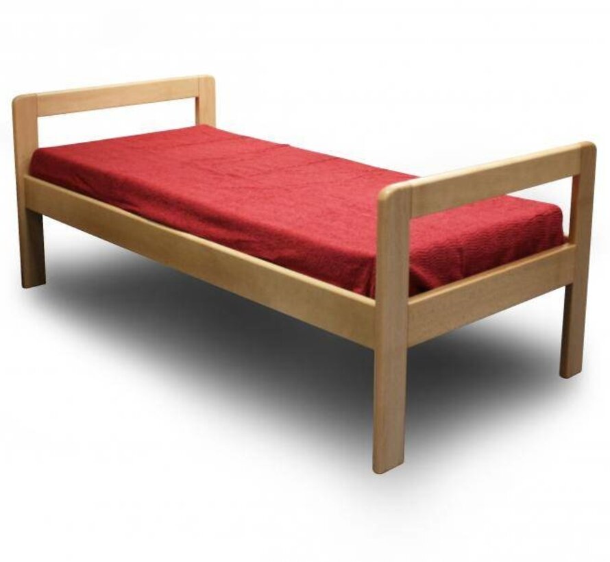 VAST BED IN VERNIST HOUT, ZONDER LATTENBODEM, 100 X 200 X 80 CM (HOOGTE VLOER-SPRINGBOX 45 CM)