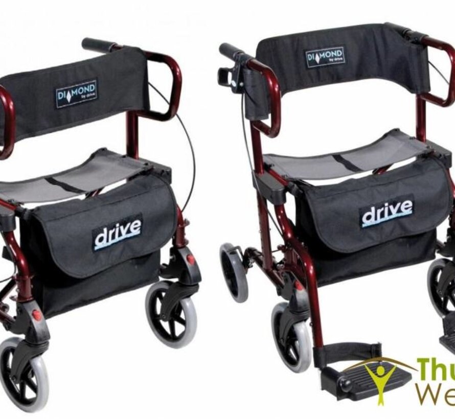 Plooibare rollator/rolstoel in rood