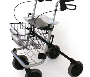 Plooibare rollator met 4 wielen met zitje in grijs