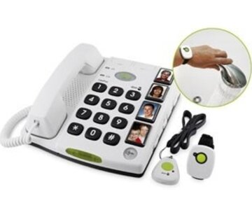 Seniorentelefoon met gekoppeld nek- en polsalarm