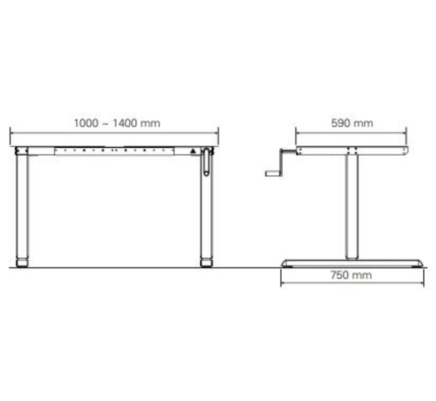 Zit-sta bureau manueel in breedte verstelbaar 100-140 cm