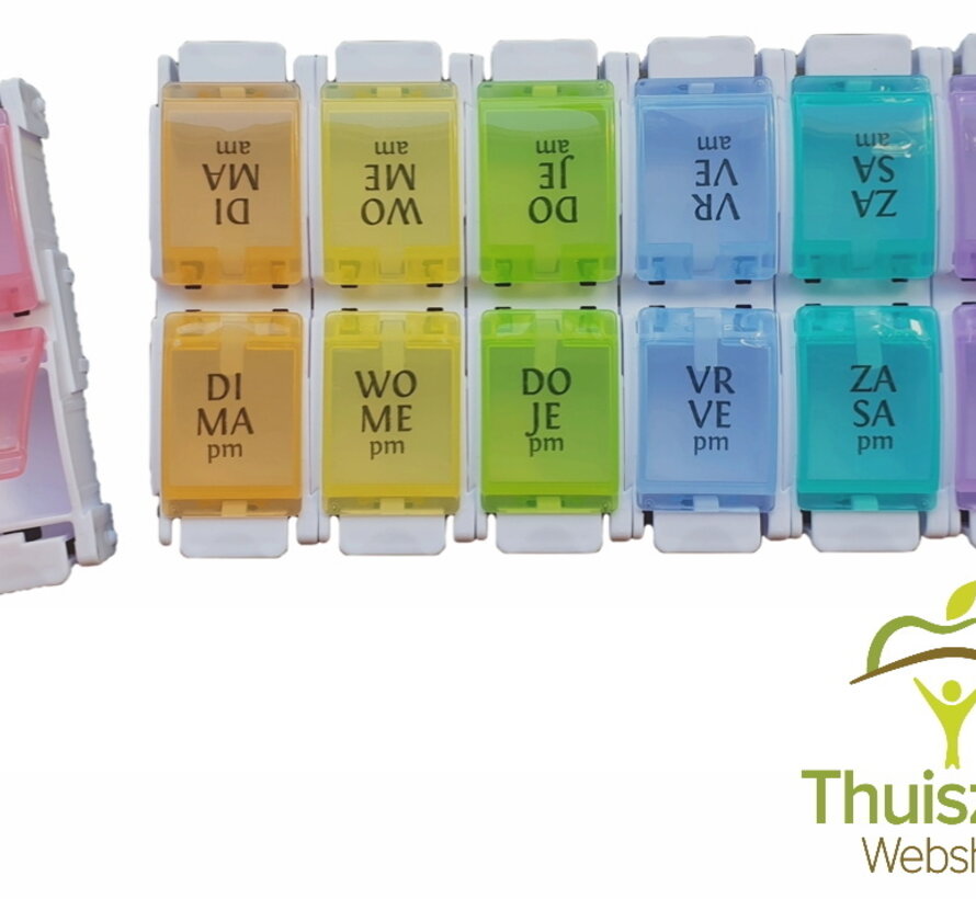 Kleurrijke Medicijndoos voor een week met handige drukknoppen
