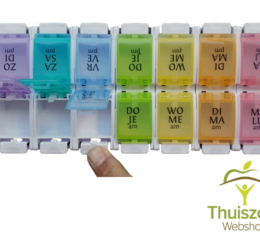 Kleurrijke Medicijndoos voor een week met handige drukknoppen
