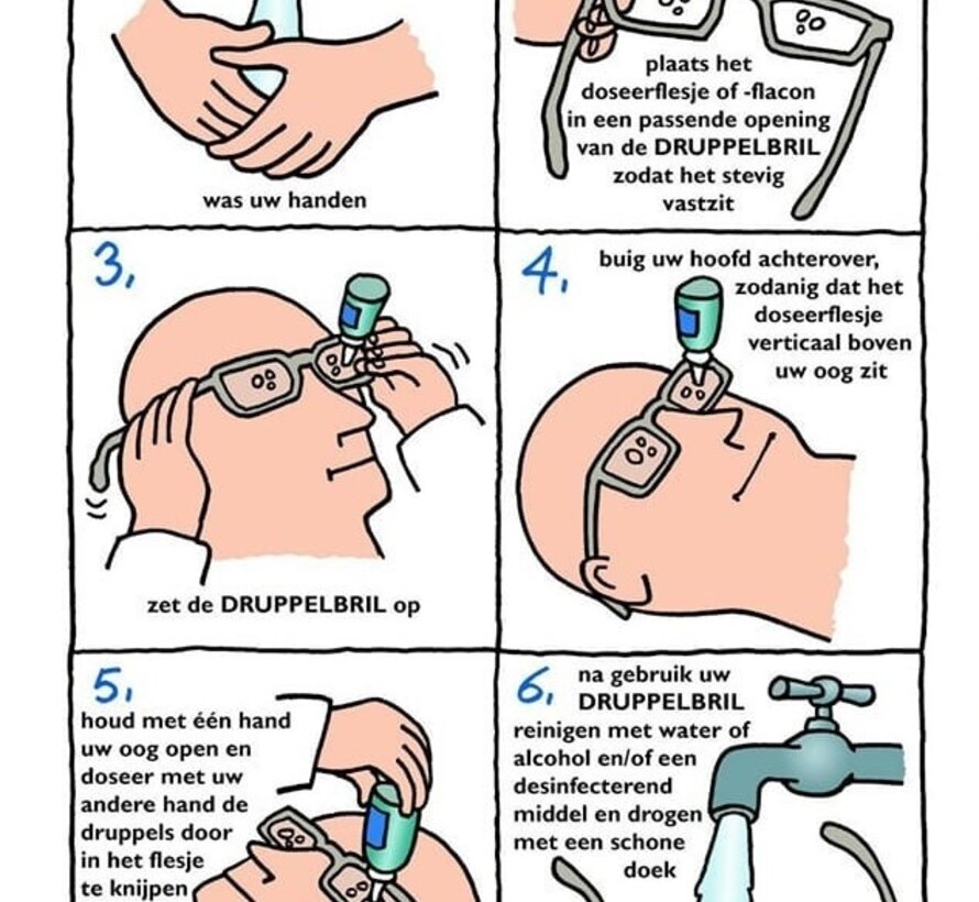 Bril om gemakkelijk oogdruppels toe te dienen