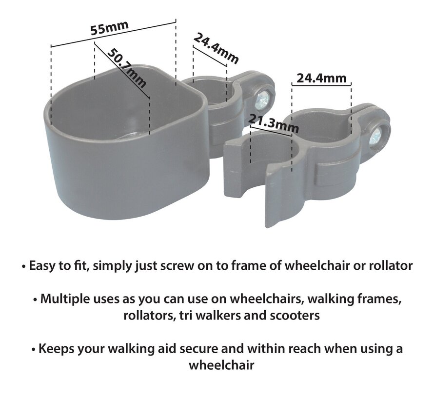 Wandelstok/kruk houder geschikt voor rolstoel & scootmobiel