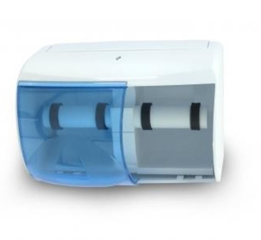 Dubbele horizontale plastic verdeler voor toiletpapier.