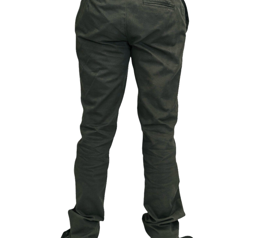 Broek met elastiek - donkergroen katoen