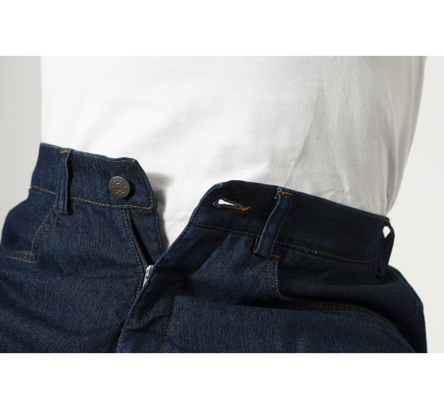 Rolstoelbroek met knoop en diepe rits - donkere jeans