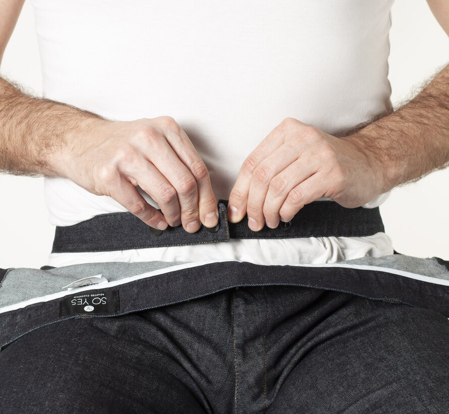 Rolstoelbroek met zijritsen - donkere jeans