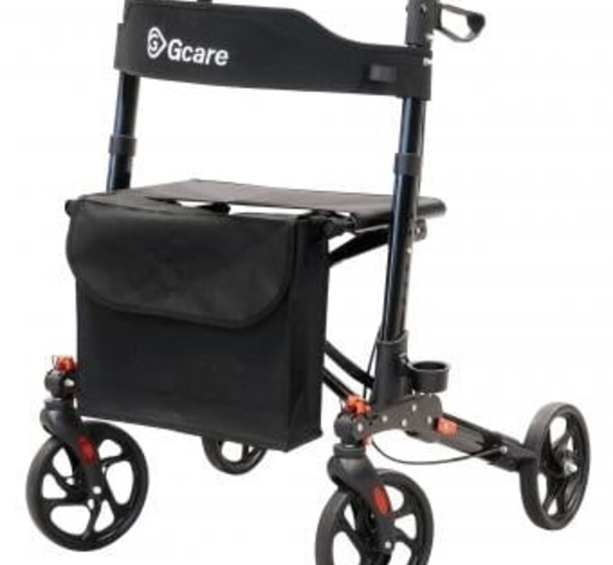 GCare Advance rollator 4 wielen, plooibaar, zwart aluminium