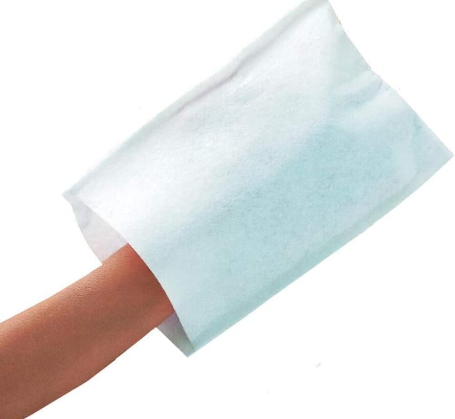 Ingezeepte washandjes - per doos met 10 zakjes van 50 stuks