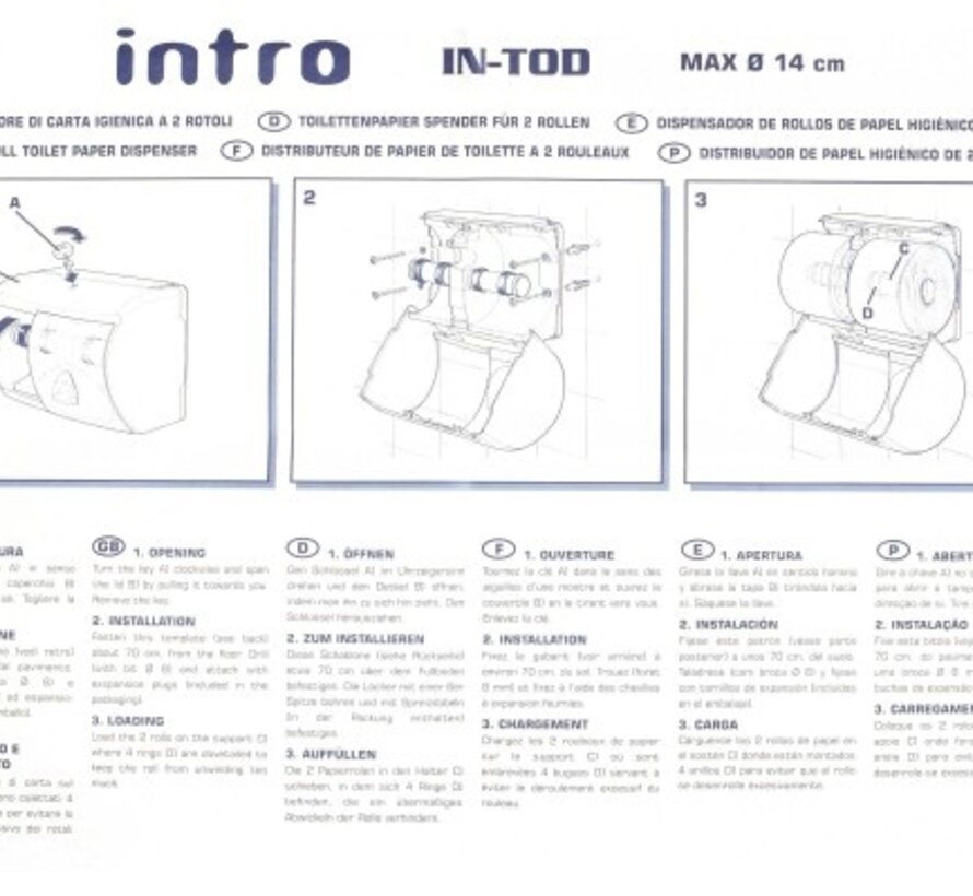 Dubbele horizontale plastic verdeler voor toiletpapier.