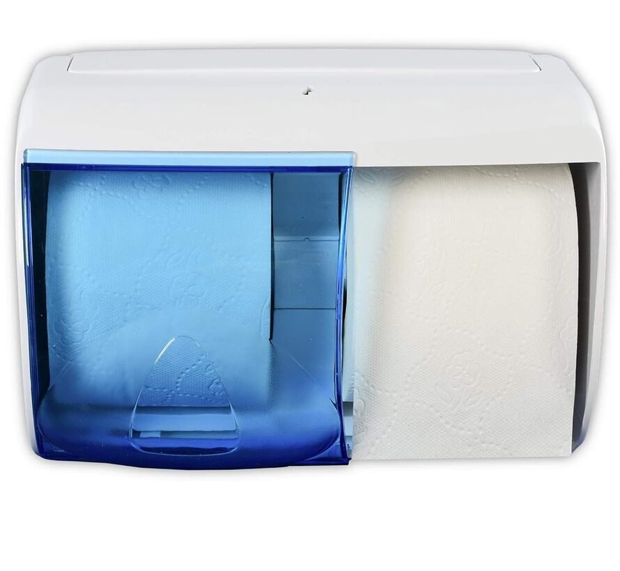 Dubbele horizontale plastic verdeler voor toiletpapier.