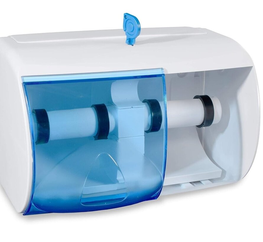 Dubbele horizontale plastic verdeler voor toiletpapier.