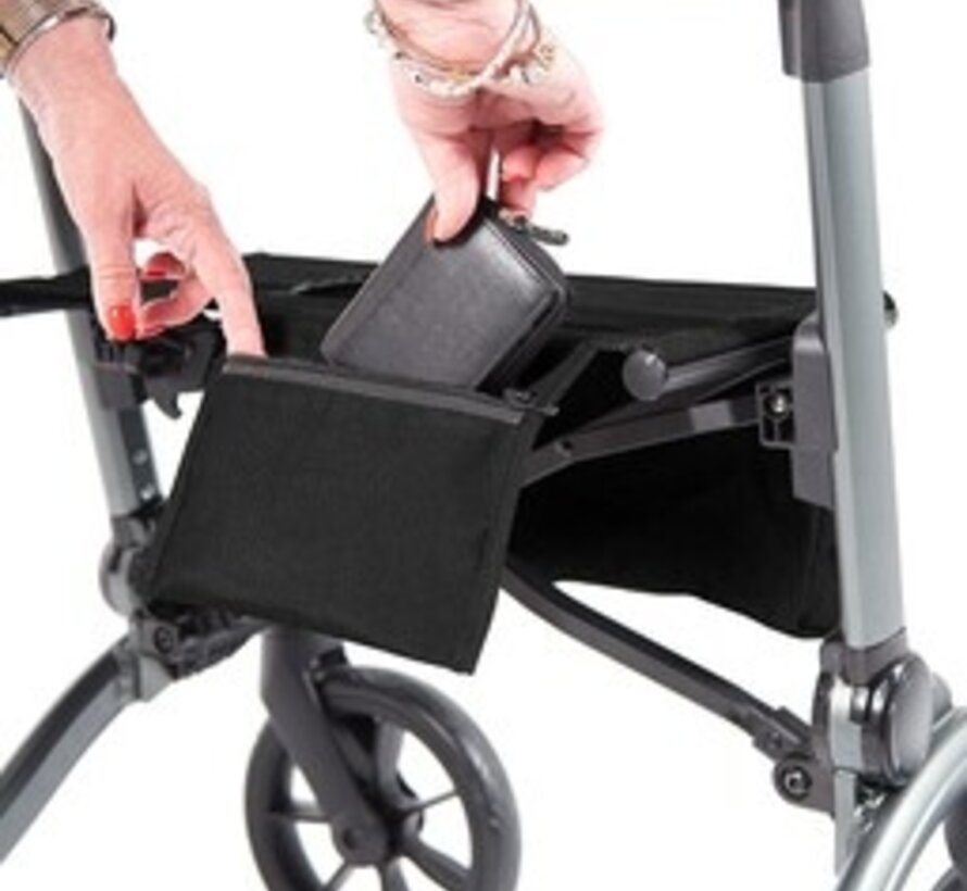 Dubbel opvouwbare zwarte rollator