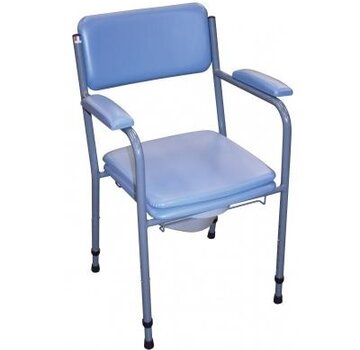 GR101 toiletstoel, in hoogte regelbaar, vaste comfort armleuningen, grijs / blauw