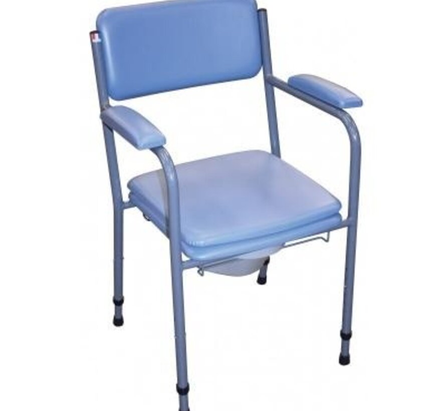 GR101 toiletstoel, in hoogte regelbaar, vaste comfort armleuningen, grijs / blauw