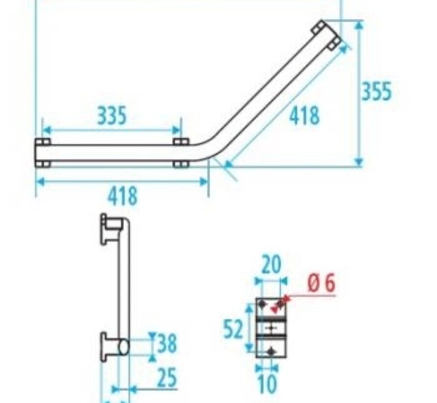 Gebogen steunstang 135° DESIGN