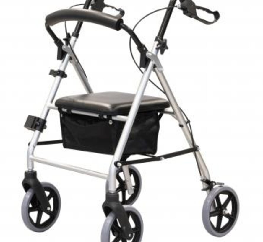 GCARE rollator 4 wielen, plooibaar, lichtgrijs aluminium