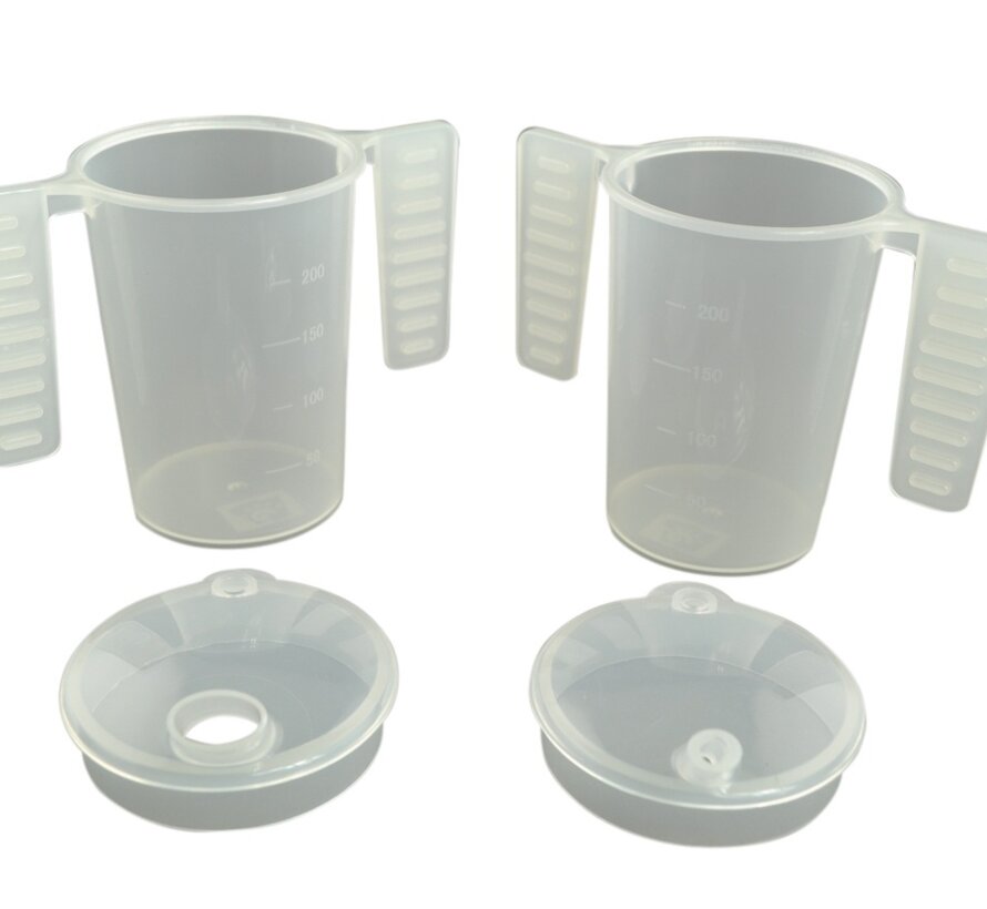 Drinkbeker met platte handgrepen en twee tuitdeksels