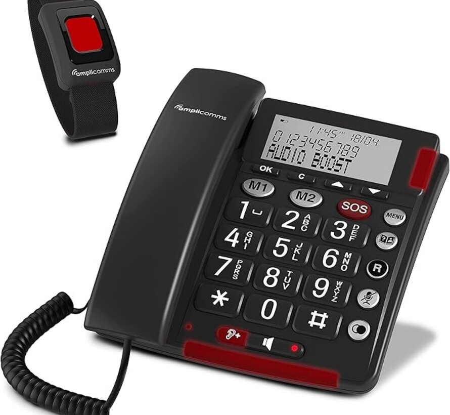 Telefoon met grote toetsen en draadloze SOS-zender