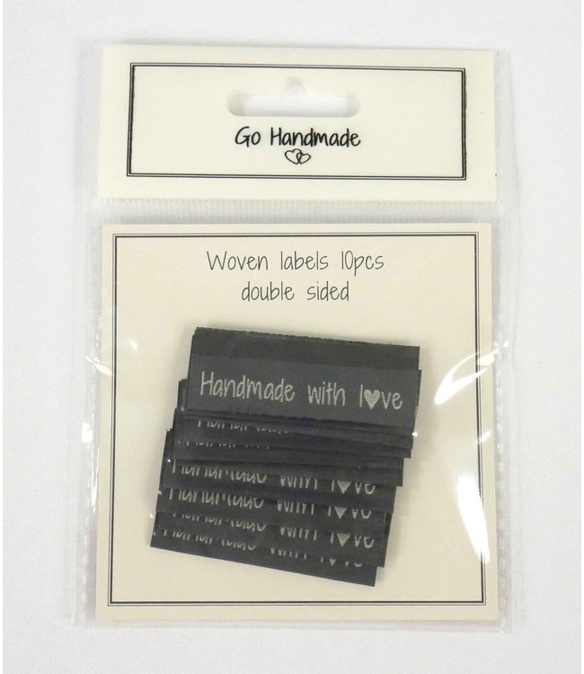 Go Handmade Woven labels HANDMADE WITH LOVE  - 50 x 11,5 mm - 10pcs