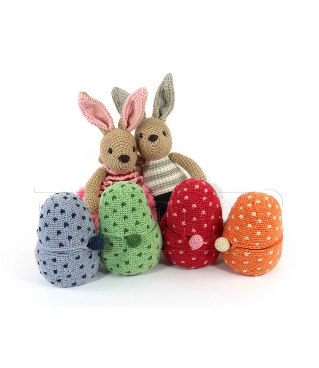 Haakpret Familie Konijn met deelbaar ei - Dutch crochet description A5