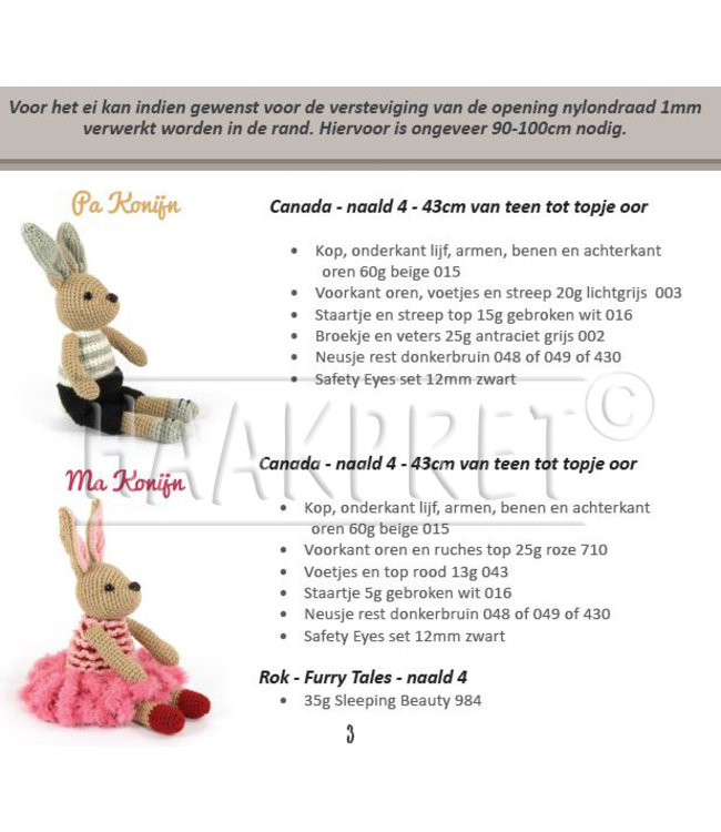 Haakpret Familie Konijn met deelbaar ei - description du crochet néerlandais A5