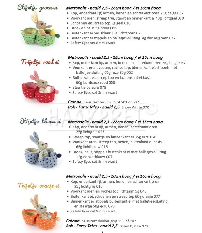 Haakpret Familie Konijn met deelbaar ei - description du crochet néerlandais A5