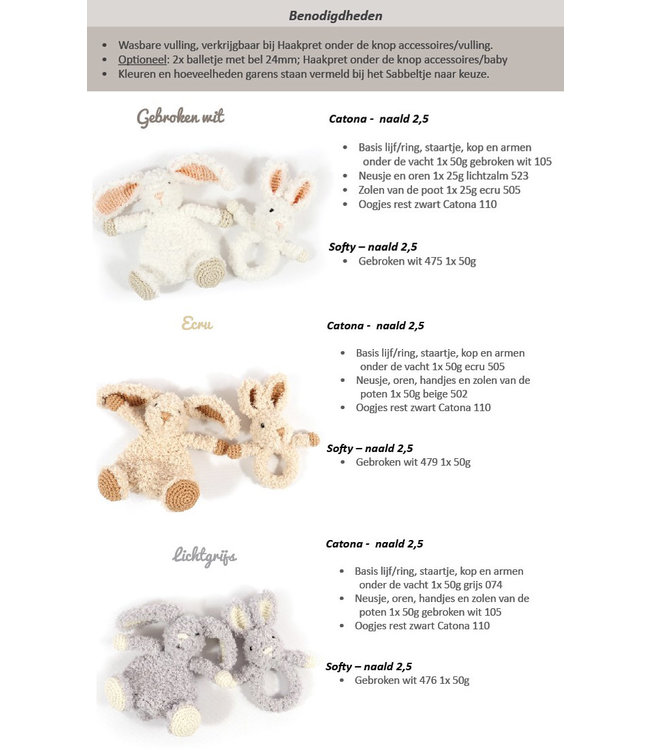 Haakpret Babyknuffel en rammelaar  - Konijn A5 (Néerlandais)   - Anja Toonen