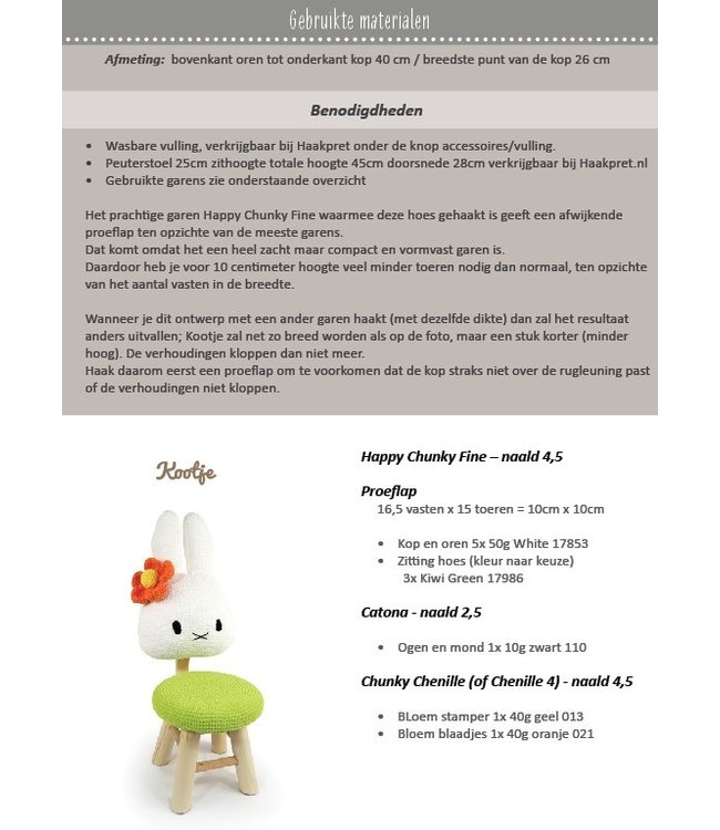 Haakpret Kootje Peuterstoel hoes  -  A5 werkbeschrijving - Anja Toonen